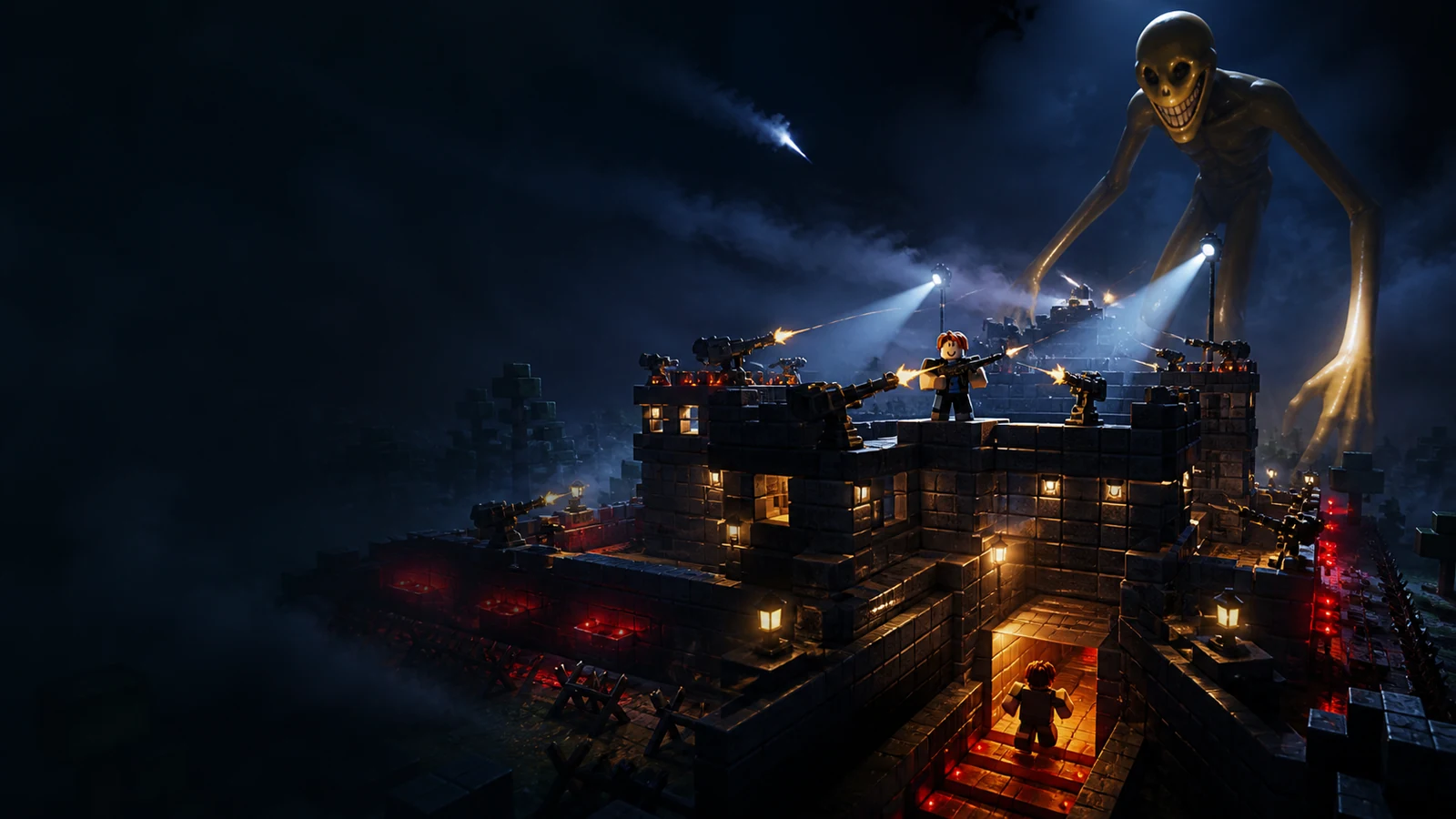 Build Base to Survive VERITY decorative ImageGen key art showing a fortified night siege